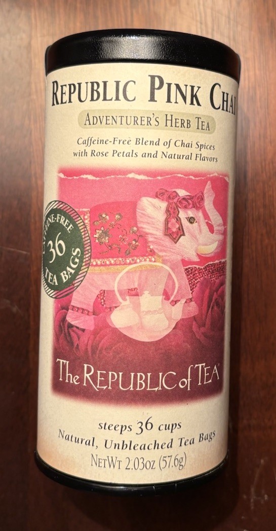 Republic Of Tea Pink Chai Herbal Tea Tin 36 Tea Bags Naturally No Caffeine Rose