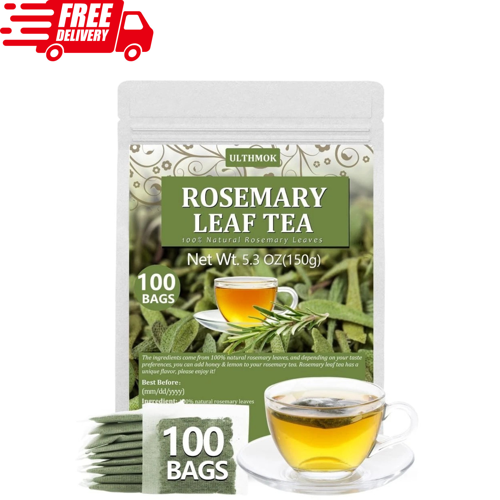Premium Rosemary Tea Bags 100 Teabags. Made with 100% Pure Natural Rosemary L