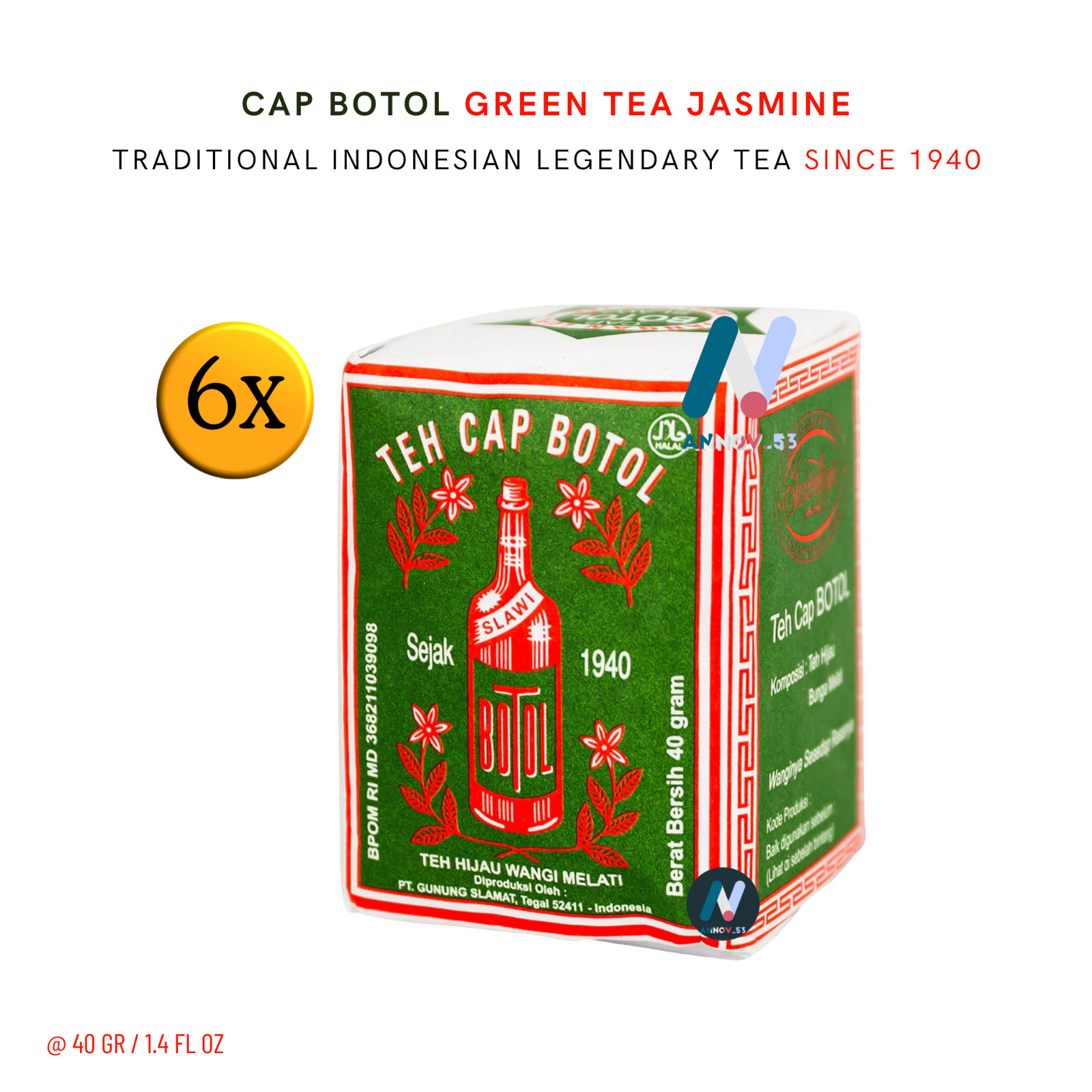 TEH CAP BOTOL Green Tea Jasmine Traditional Indonesian Legendary Since 1940 6PCS