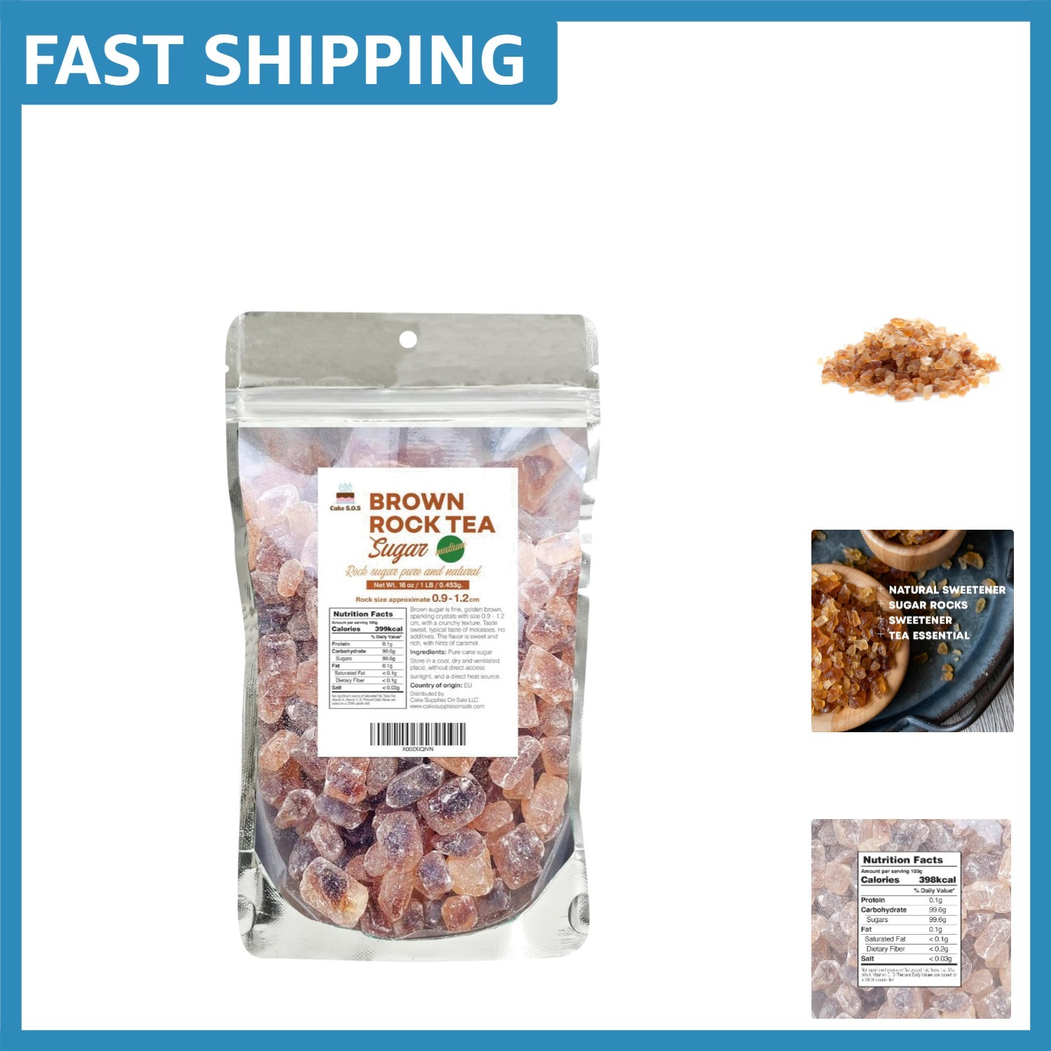 Elegant 1 LB Natural Medium Light Brown Rock Sugar for Tea & Coffee Perfection