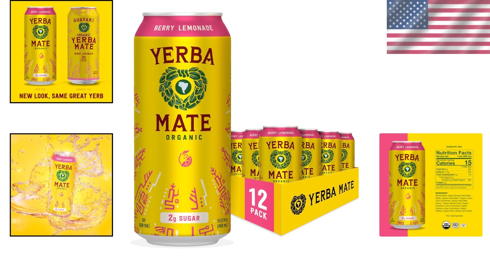 Organic Berry Lemonade Yerba Mate – 12-Pack of Natural Energy Drinks, No Jitters