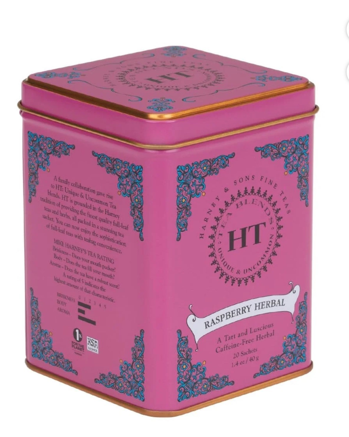 Harney and Sons Fine Teas Raspberry Herbal Tea 20 Sachets tin