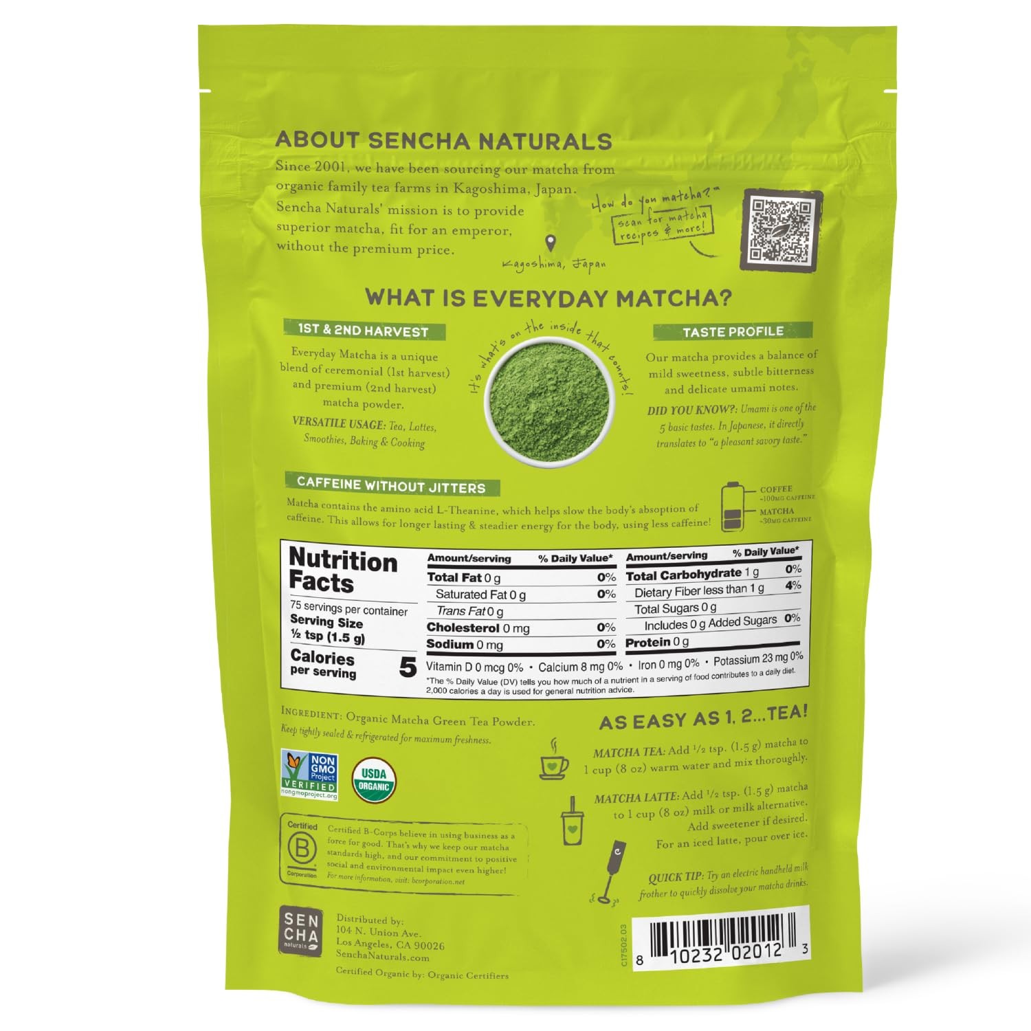 SEN CHA Naturals Organic Everyday Matcha Powder, Authentic Japanese Matcha Green