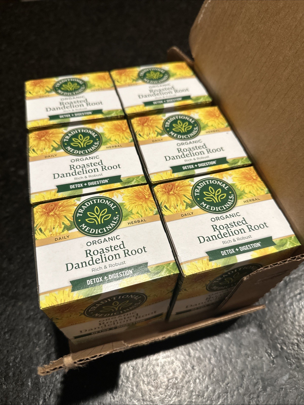 Traditional Medicinals Org Roasted Dandelion Root Herbal 16 Tea Bags (6 Pack)