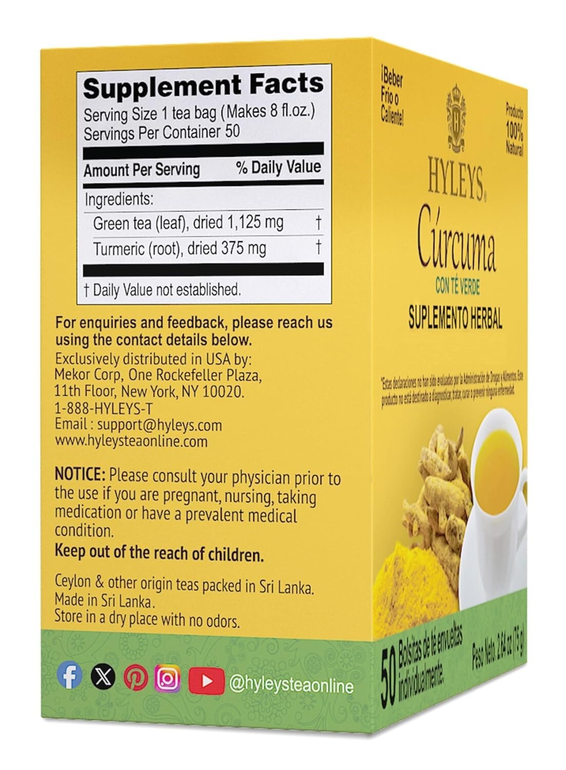 Tea Original Green Tea with Turmeric Herbal Supplement, 50 ct
