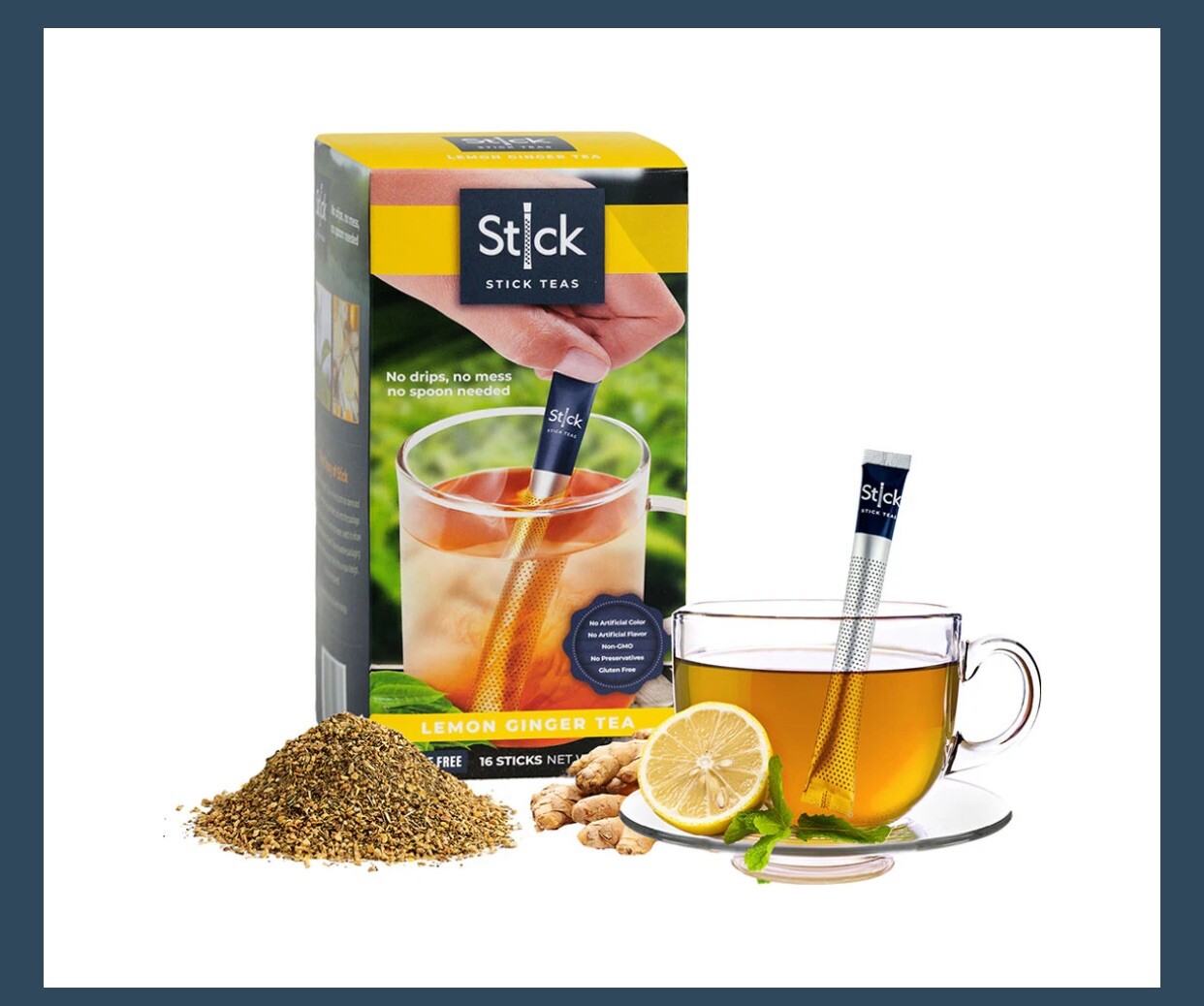 STICK TEAS LEMON GINGER TEA BEVERAGE 20 STICKS CAFFEINE FREE NEW BOX CITRONELLA