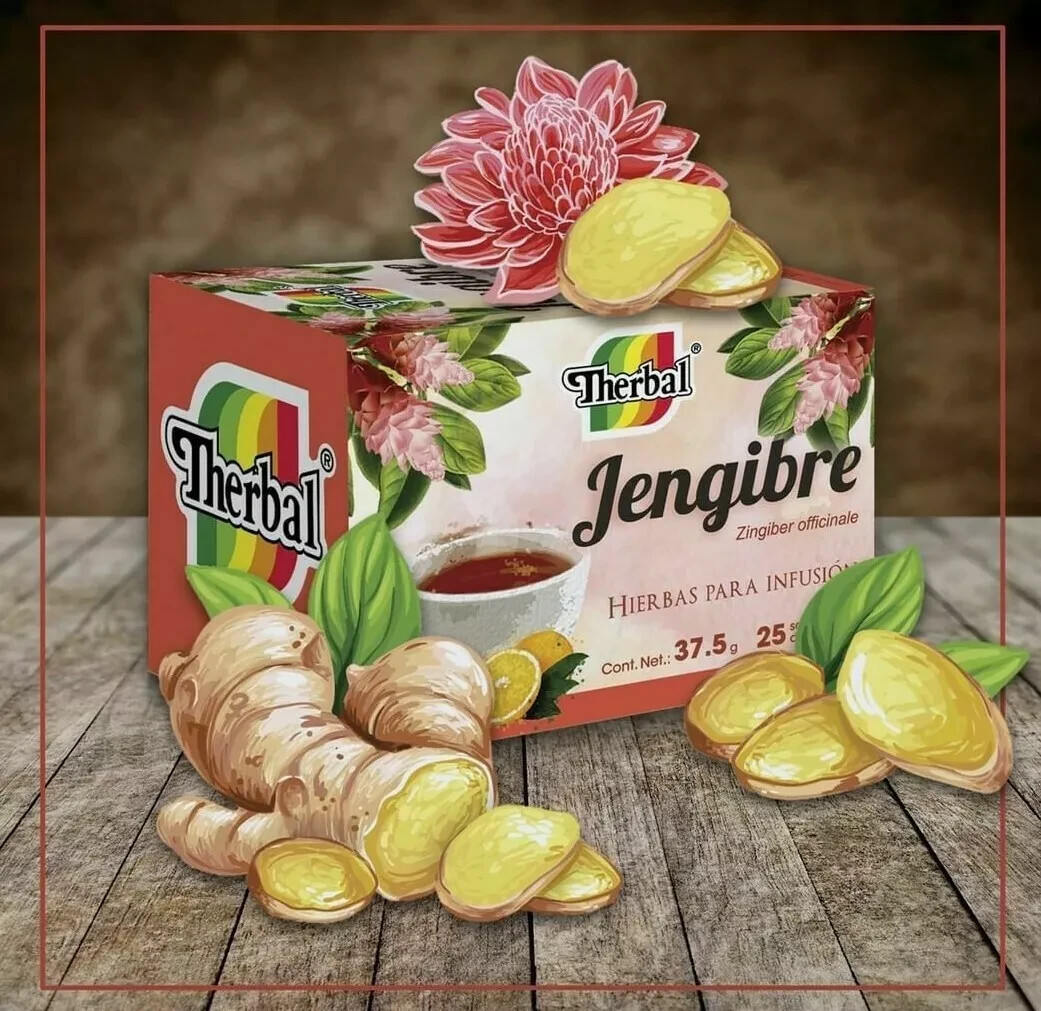 3 Boxes Te de Jengibre Ginger Tea (Zingiber officinale) 75 Bags 0.05oz Black Tea