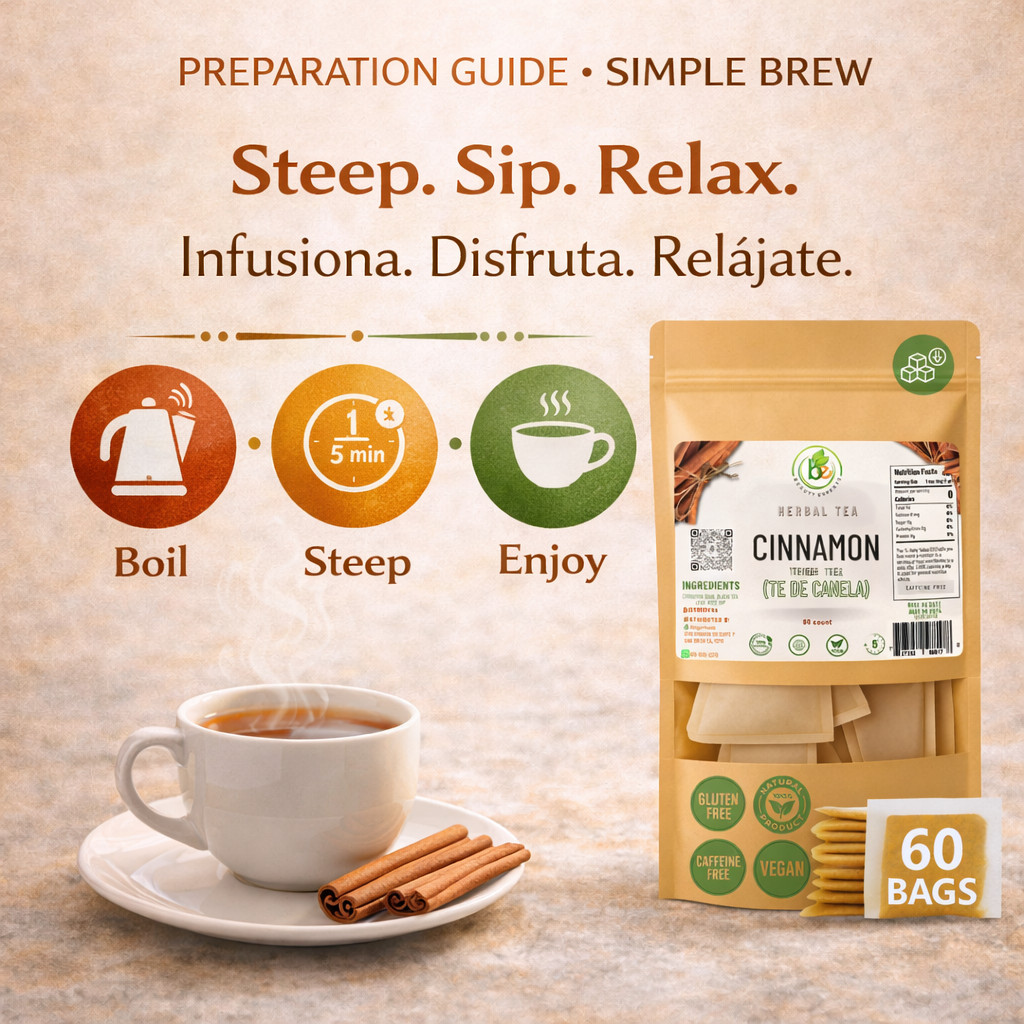 Canela Té (Cinnamon Tea) – 60 Tea Bags – 100% Natural, Vegan, Herbal – Gluten-Fr