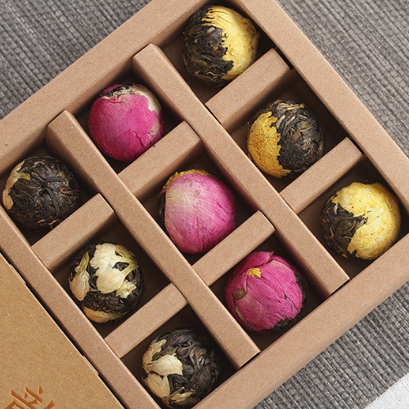 140g Yunnan Pu’er Raw Tea 18 Pcs Handmade Dragon Ball Flower Tea Gift Box Set