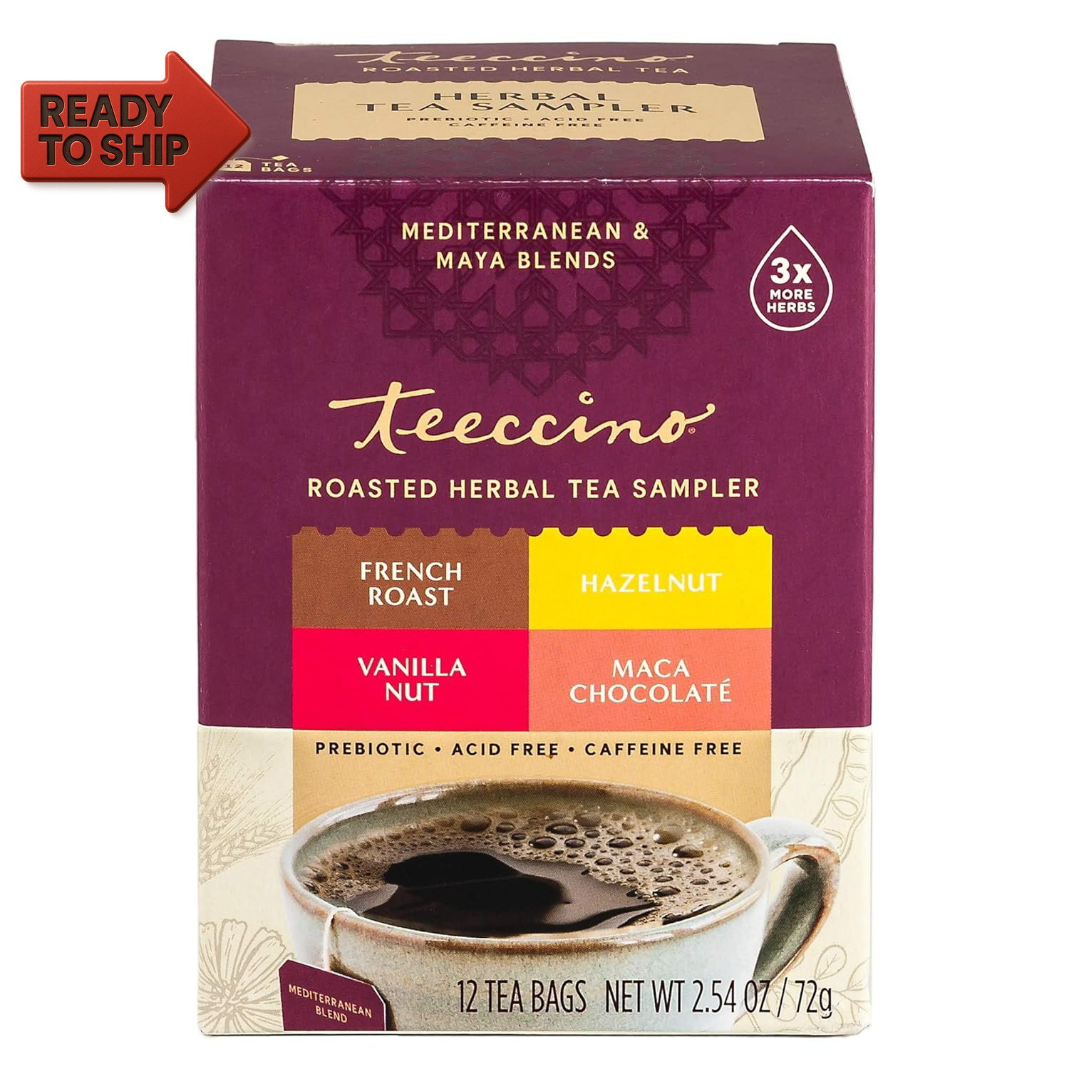 Teeccino Herbal Tea Sampler Assortment – 12 Tea Bags – Maca Chocolaté, French Ro