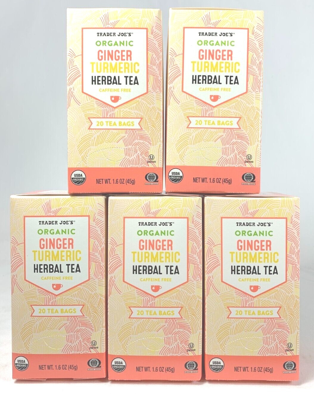Trader Joe’s Organic Ginger Turmeric Herbal Tea Box Caffeine Free Tumeric