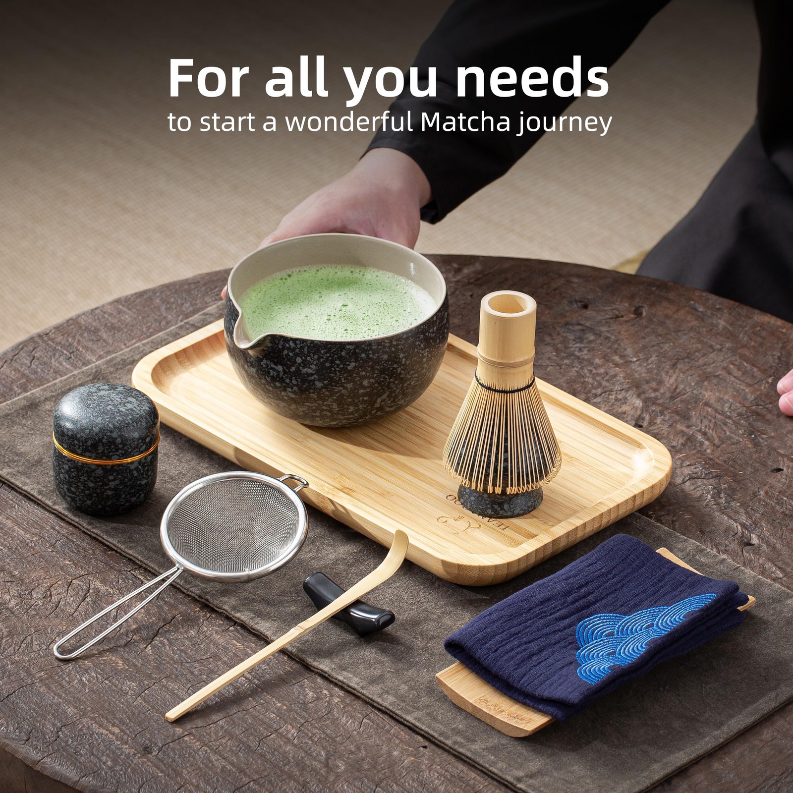 TEANAGOO Matcha Whisk Set, 10 Pcs Complete Set, Black, Matcha Kit with Tray, …