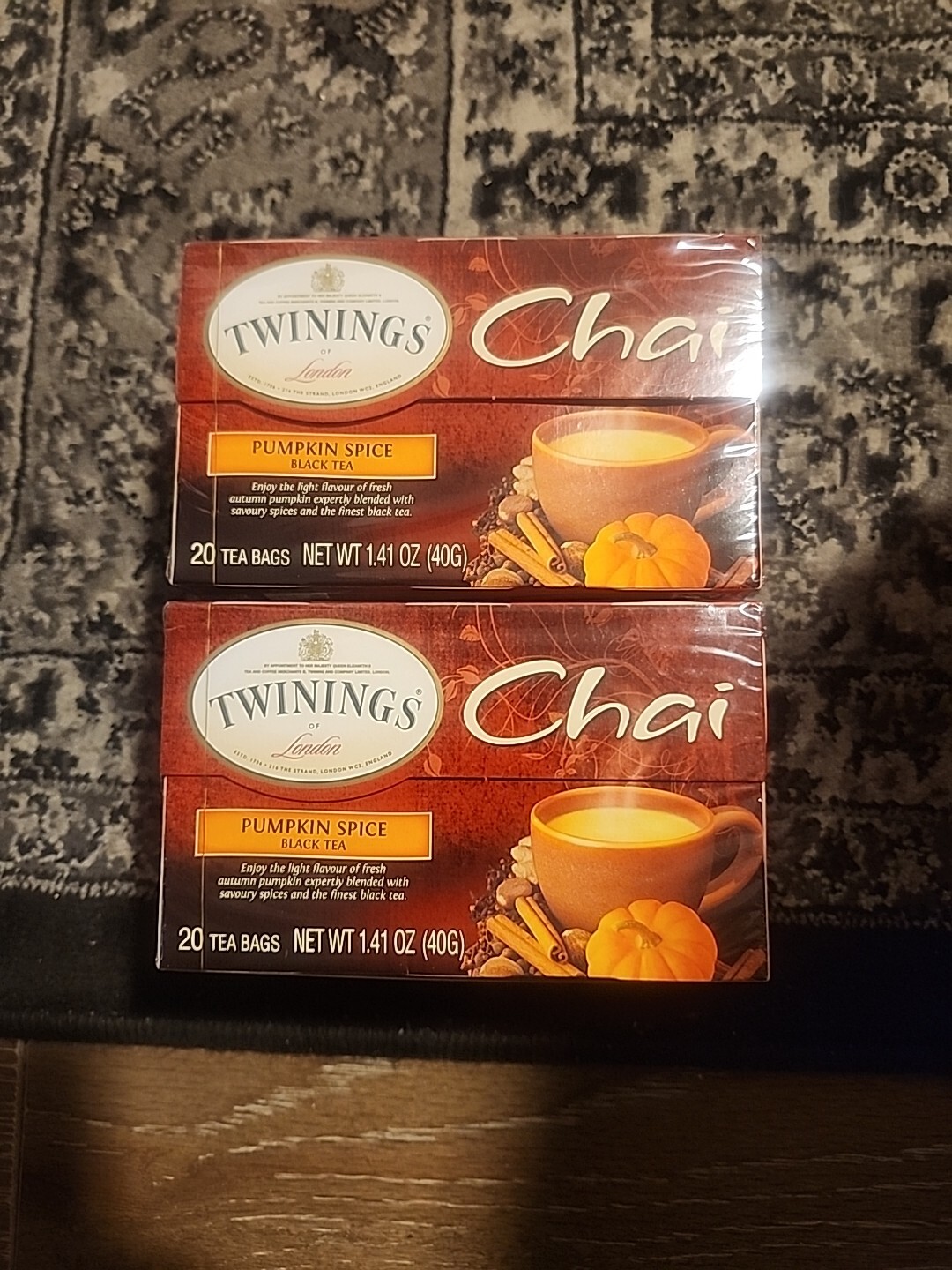 2 pks Twinings Chai PUMPKIN SPICE Caffeinated Black Tea 20 bags each 07/05/2026