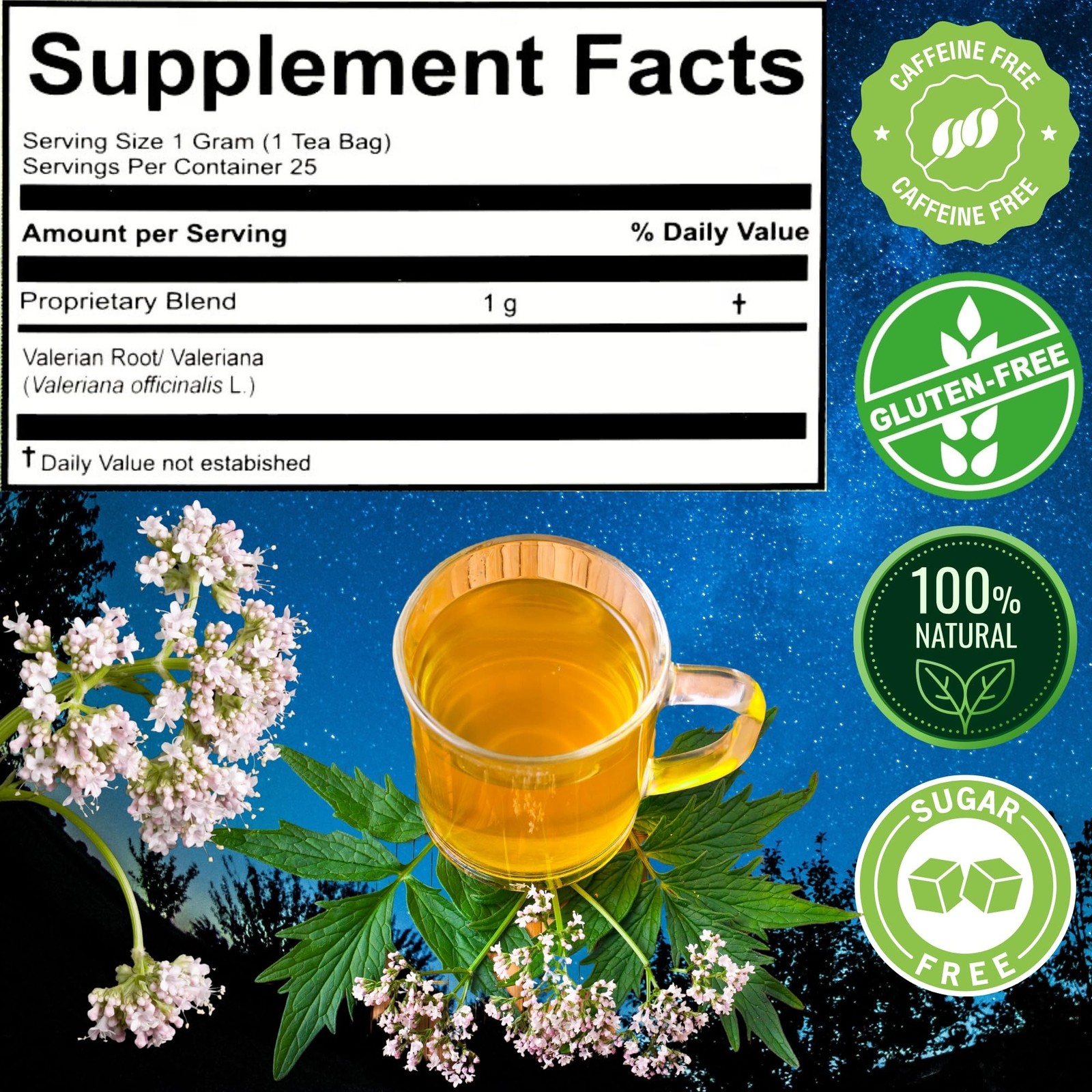 Organic Valerian Root Tea 25 Count Caffeine Free Herbal Sleep Aid Tea Bags
