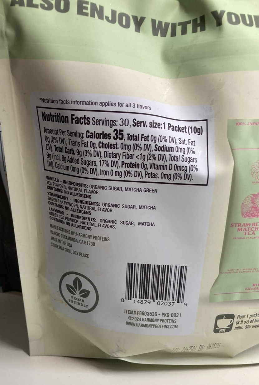 Harmony Matcha Tea Sealed NEW Sachets Lavender Vanilla Strawberry & Yuzu Honey