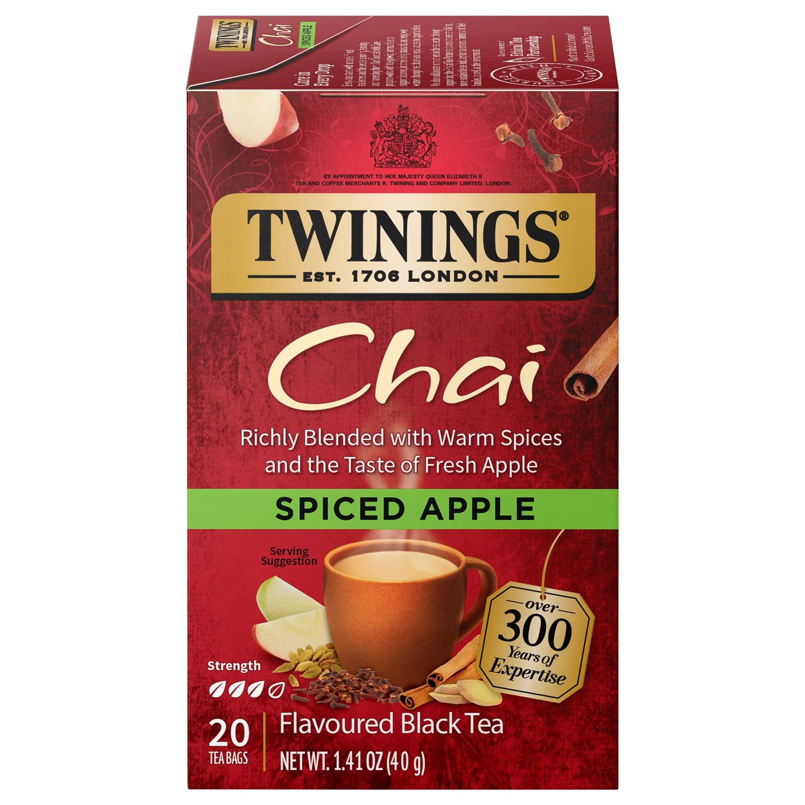 Twinings Aromatic Apple Chai Black Tea 20 Count Individually Sealed Bags