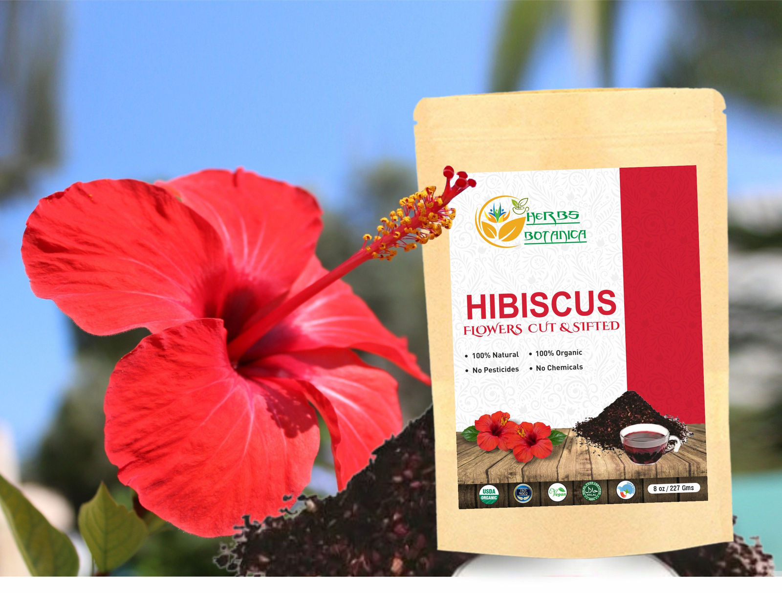 Organic Hibiscus Flowers Loose Cut And Sifted For Herbal Tea Keto Friendly 8 oz