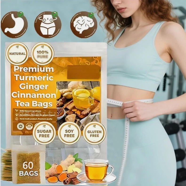 Organic Turmeric, Ginger & Cinnamon – 60 Tea Bags | Plant-Based Pyramid Tea Bag