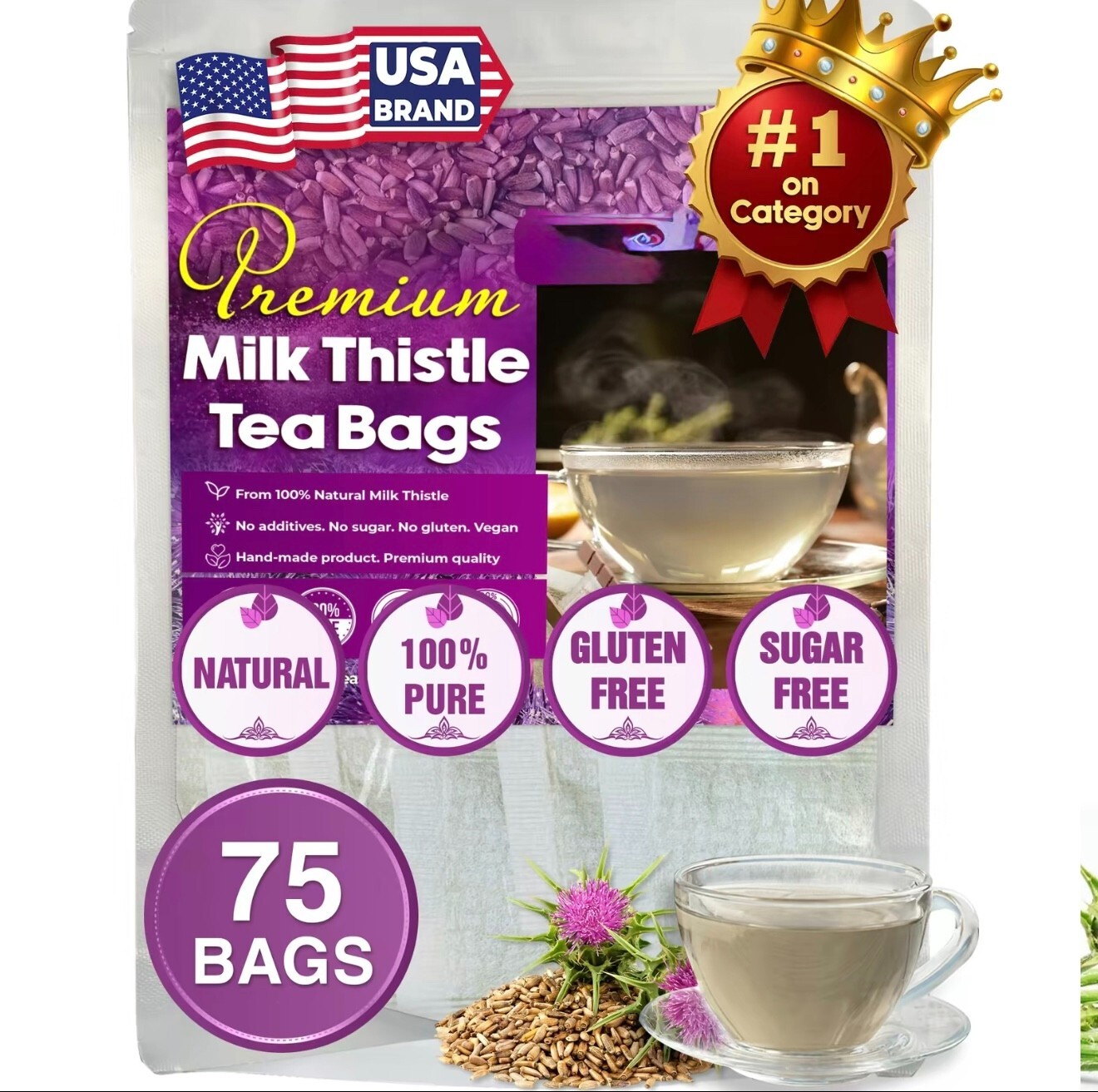 Organic Milk Thistle Tea Bags, 40 Teabags, 3g/Bag – Supports Liver Function, Liv