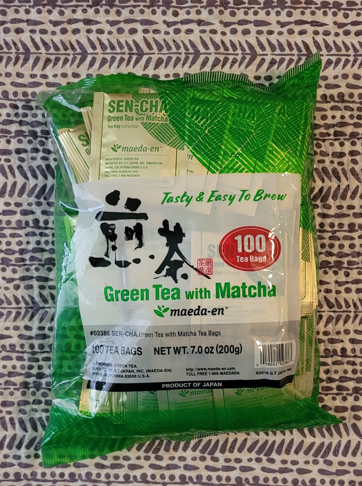 Lot of 2 Maeda-en Sencha Green Tea with Matcha 7oz X 100 Tea Bags Japan