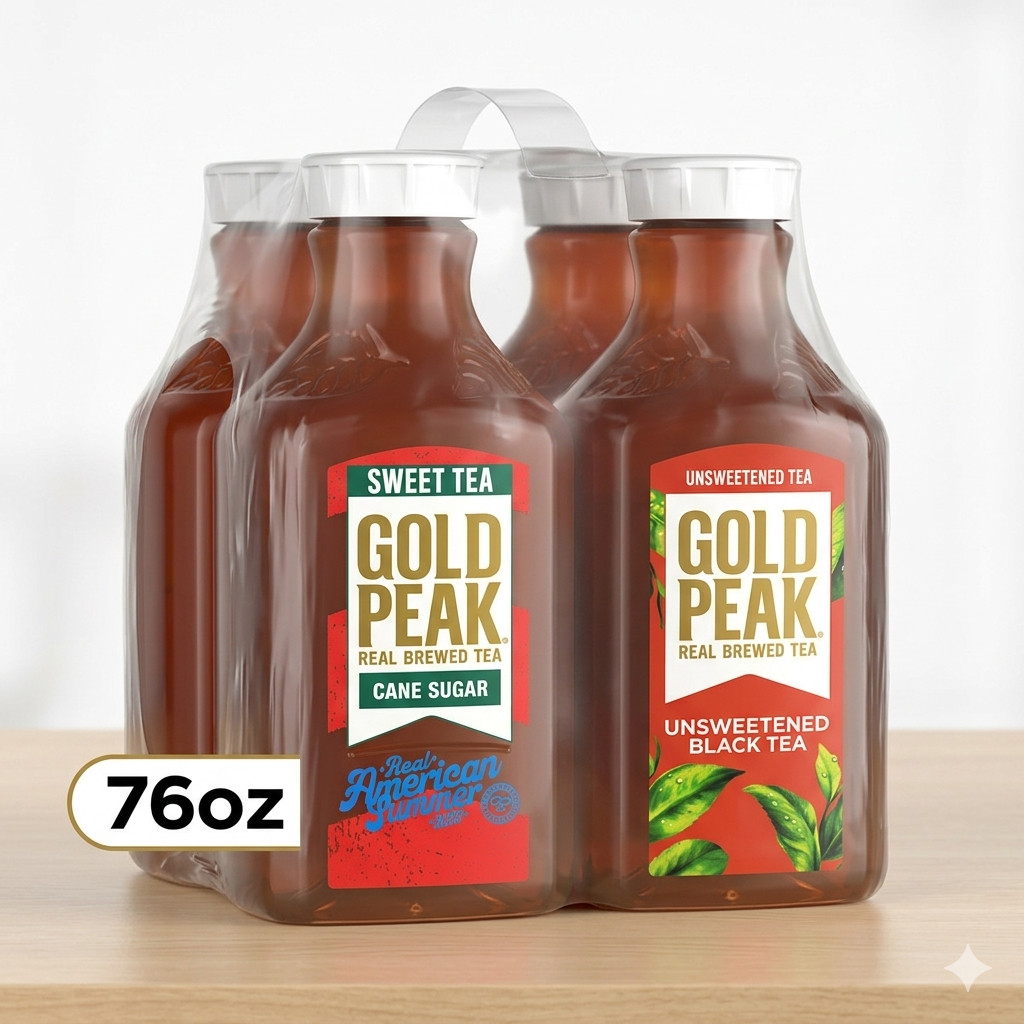Gold Peak Unsweetened Black Tea & Sweet Tea 76oz 4 Pack Variety Drink