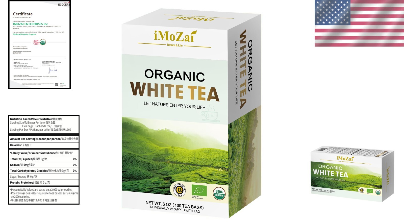 USDA Certified Organic White Tea Bags – 15-20mg Caffeine, Individually Wrapped