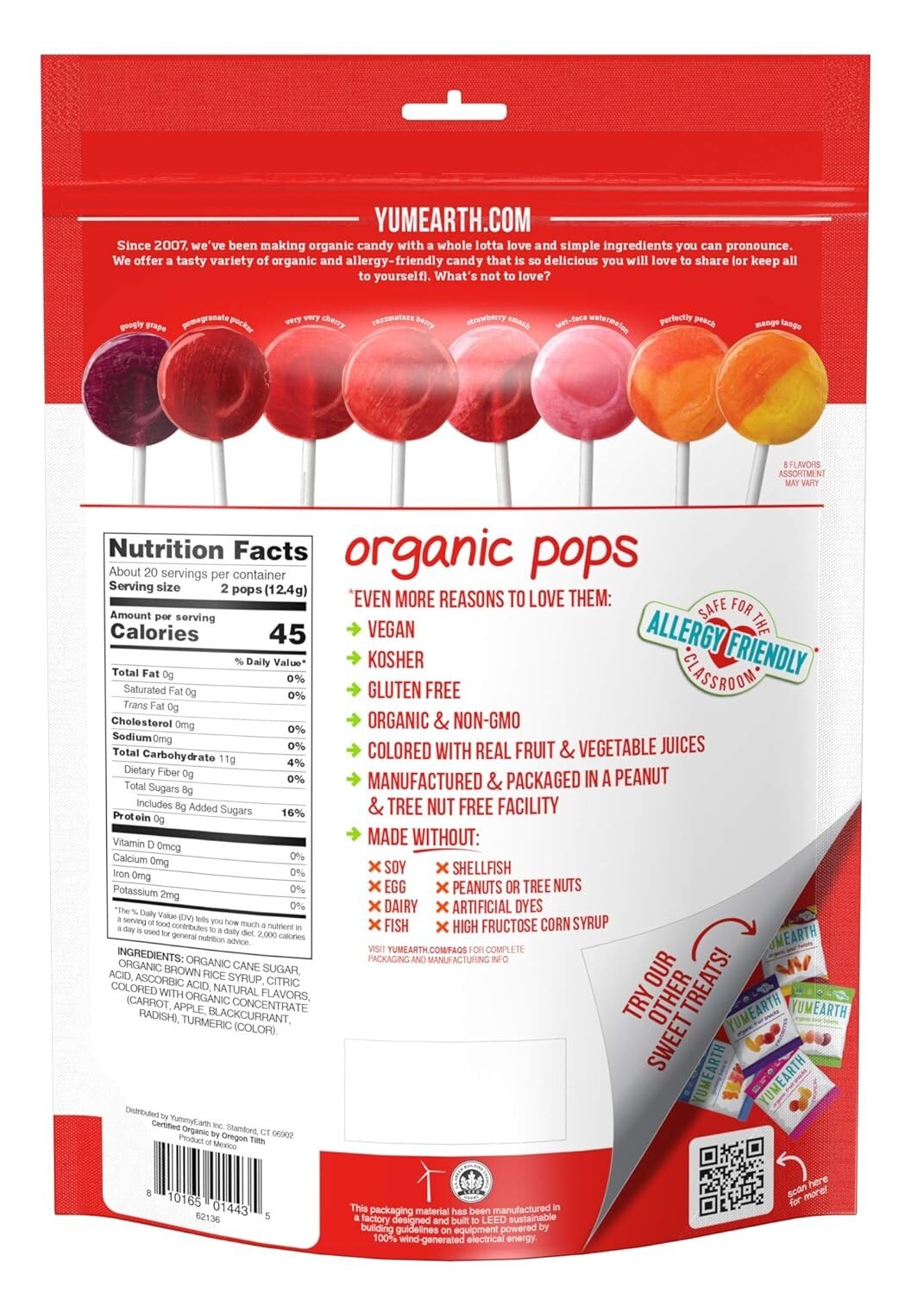 Organic Lollipops – 40 Count, Assorted Flavors, Non-GMO & Allergy-Friendly