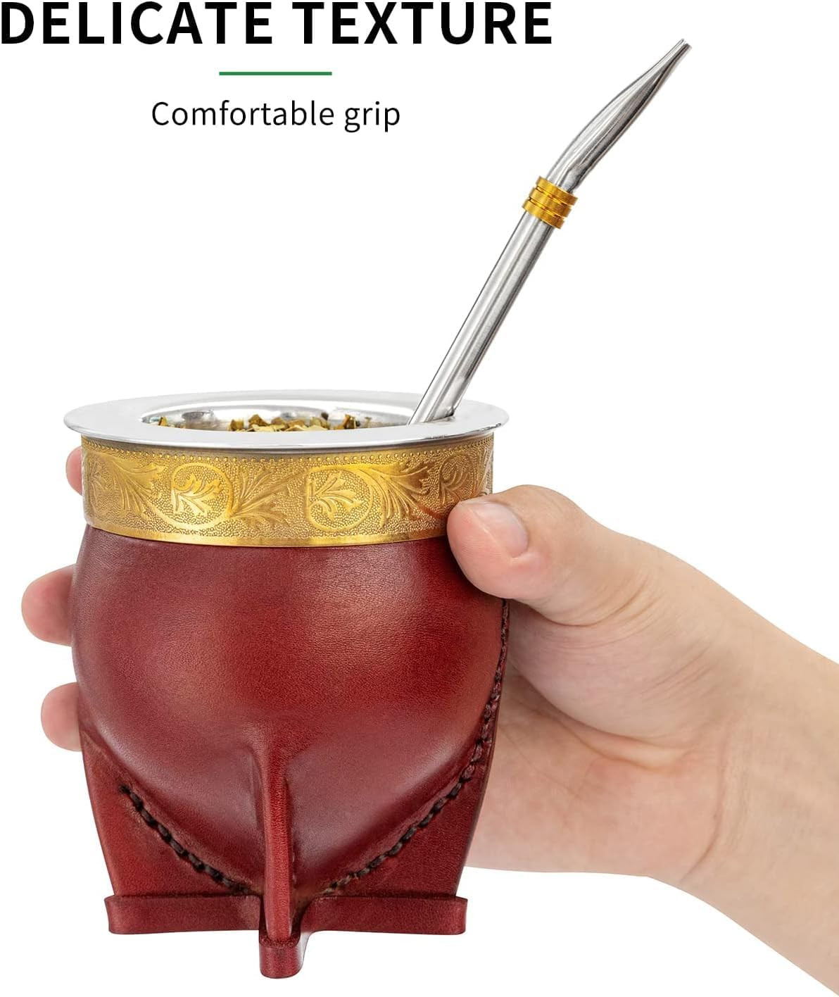 Premium Argentina Imperial Yerba Mate Cup with Bombilla Mate (Straw) Set, Baroqu