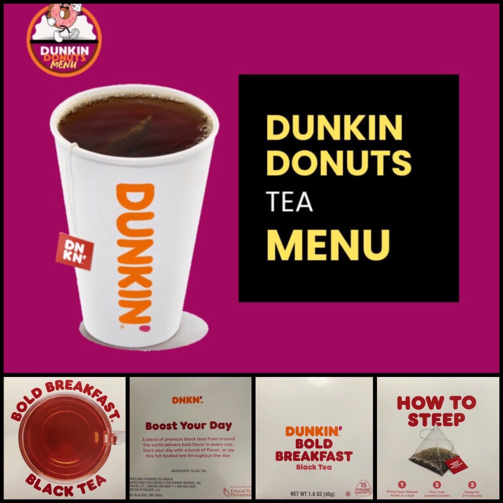 1 Box Dunkin Bold Breakfast Black Tea. 15 Tea Bags. NW 1.6 OZ