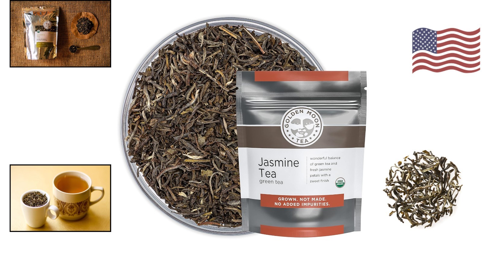 Golden Moon 8 oz Organic Jasmine Loose Leaf Tea – Pure, Natural & Refreshing