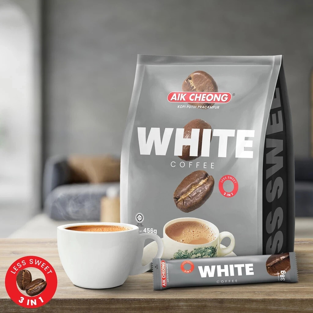 AIK CHEONG 3 IN 1 WHITE COFFEE LESS SWEET (38g x 12s) MALAYSIA PRODUCT