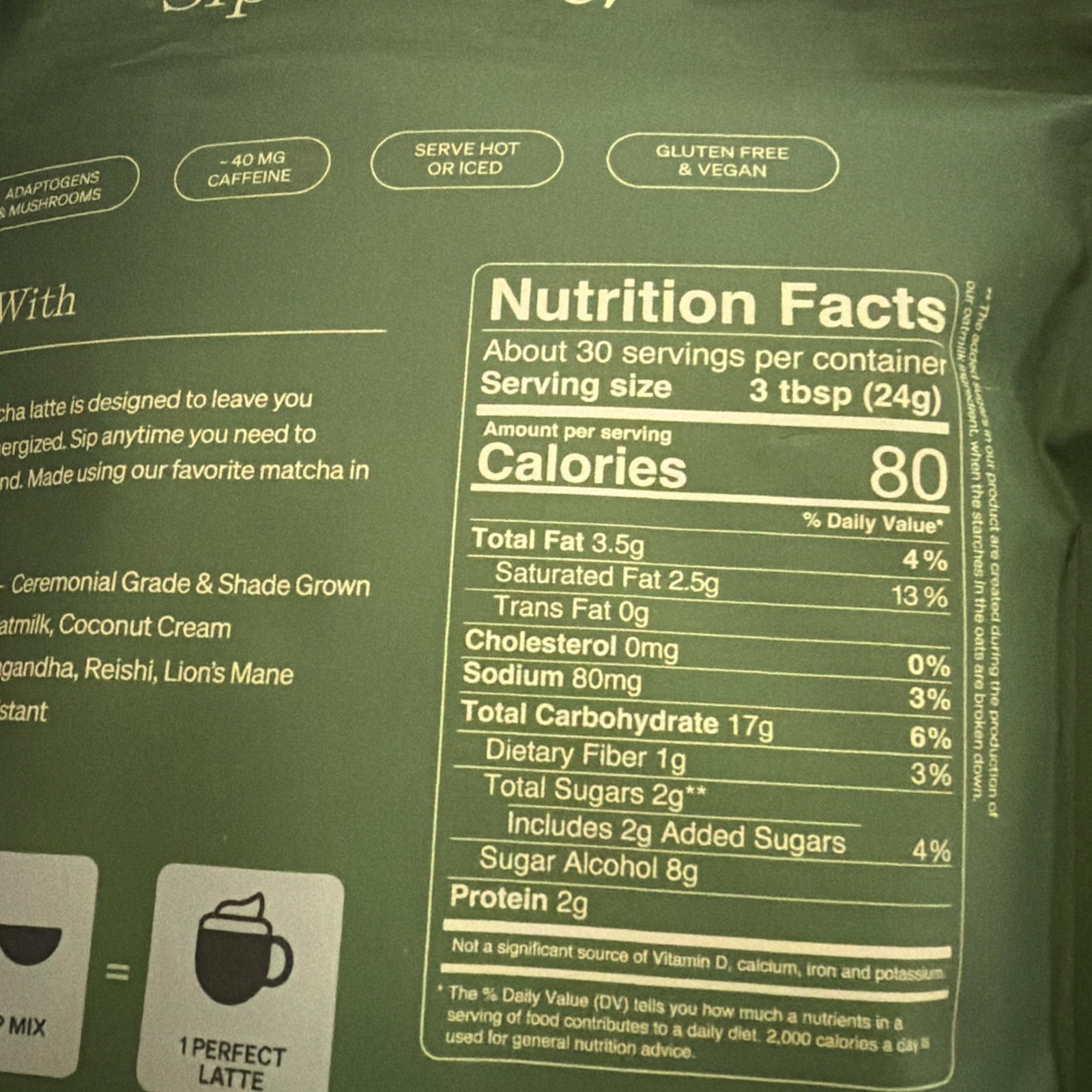 Clevr Blends Organic Matcha Green Tea Latte Instant Grade 30 Lattes Exp 12/25