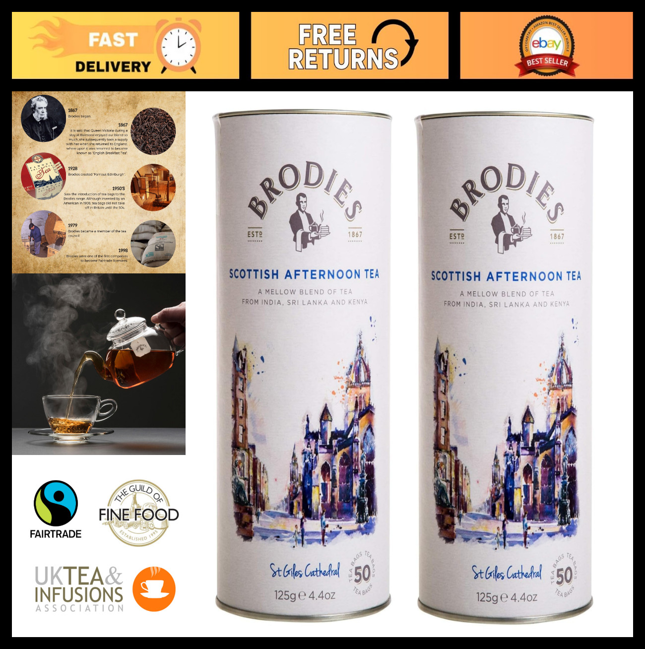 Scottish Afternoon Black Tea – 100 Bags in Canister – Premium Imported Tea