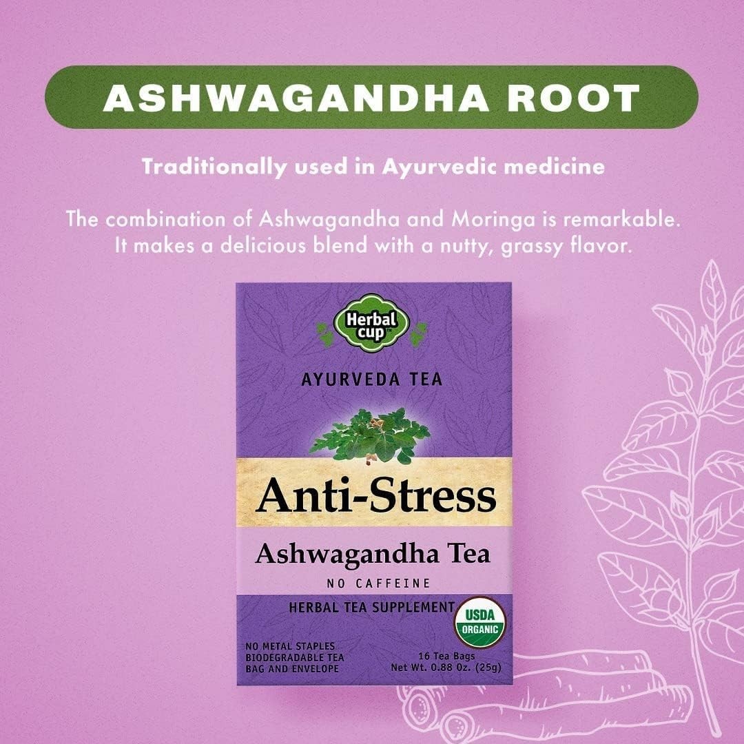 Herbal Cup Organic Anti-Stress Ashwagandha No Caffeine Herbal Tea 16 CT