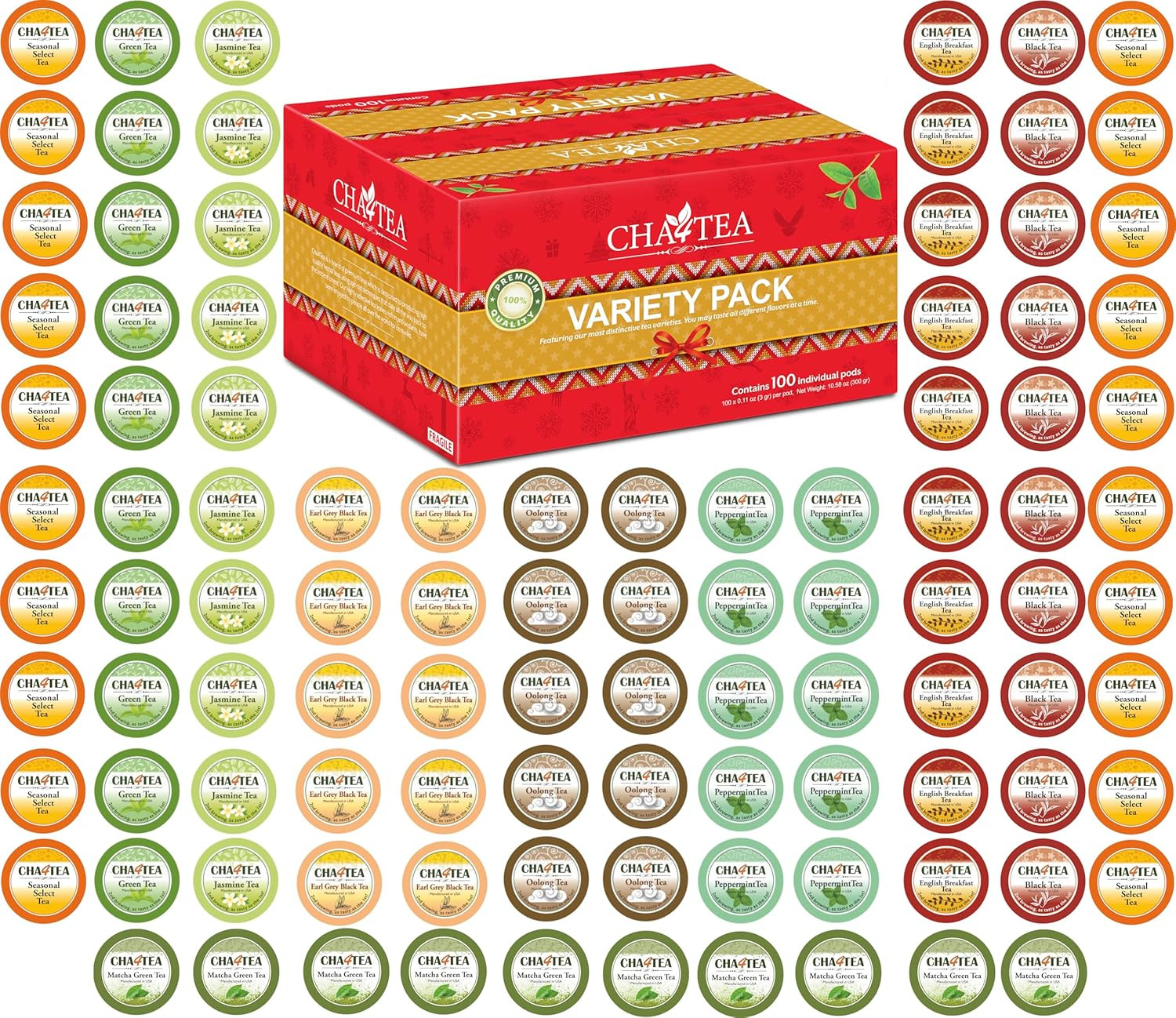 100-Count Variety Pack Tea, Compatible with Keurig Brewers, Includes Green, Blac