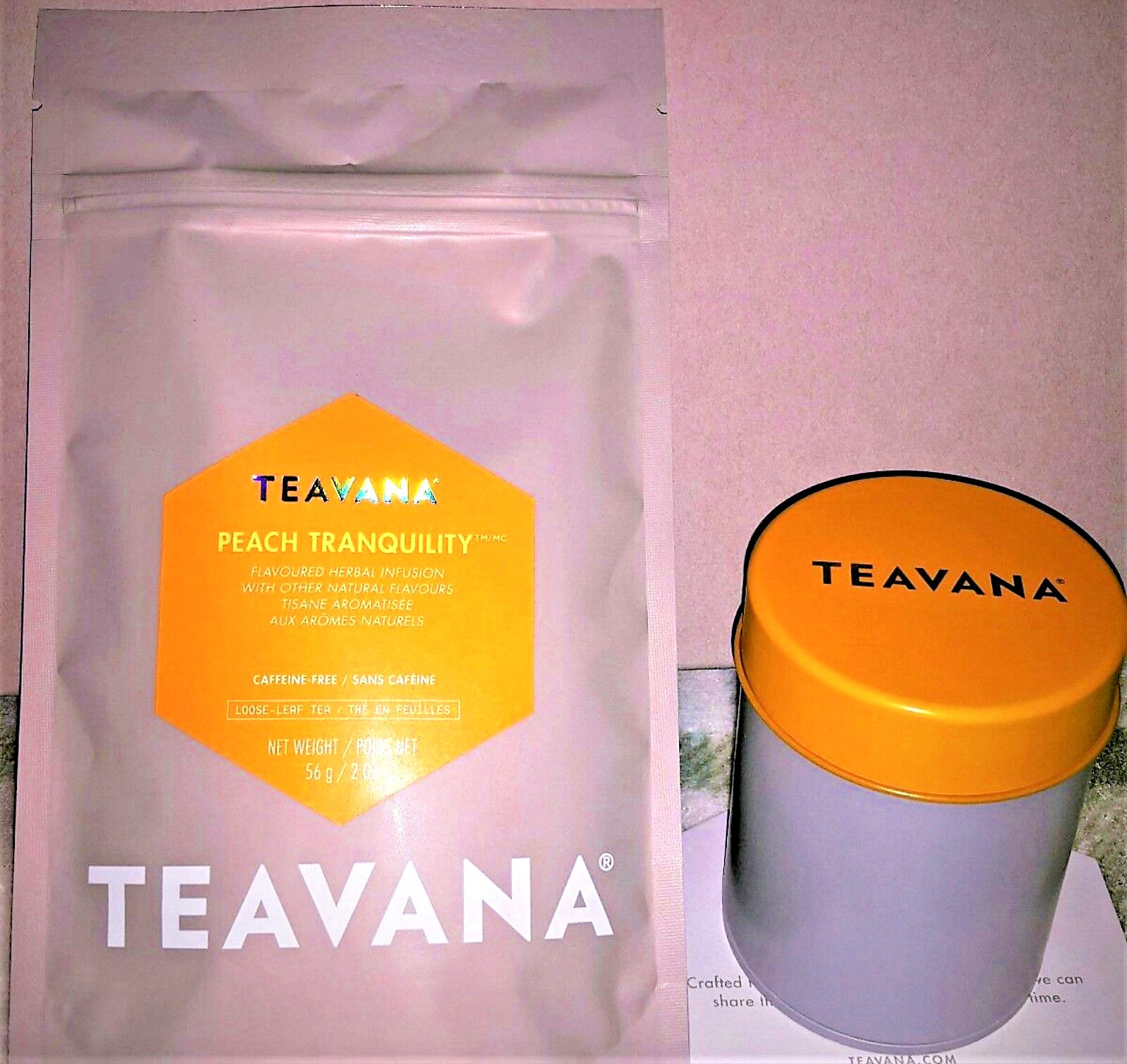 🍑🌈 🍑 NEW! 2 OZ TEAVANA PEACH TRANQUILITY HERBAL FACTORY SEALED TEA & TIN 🌈🍑