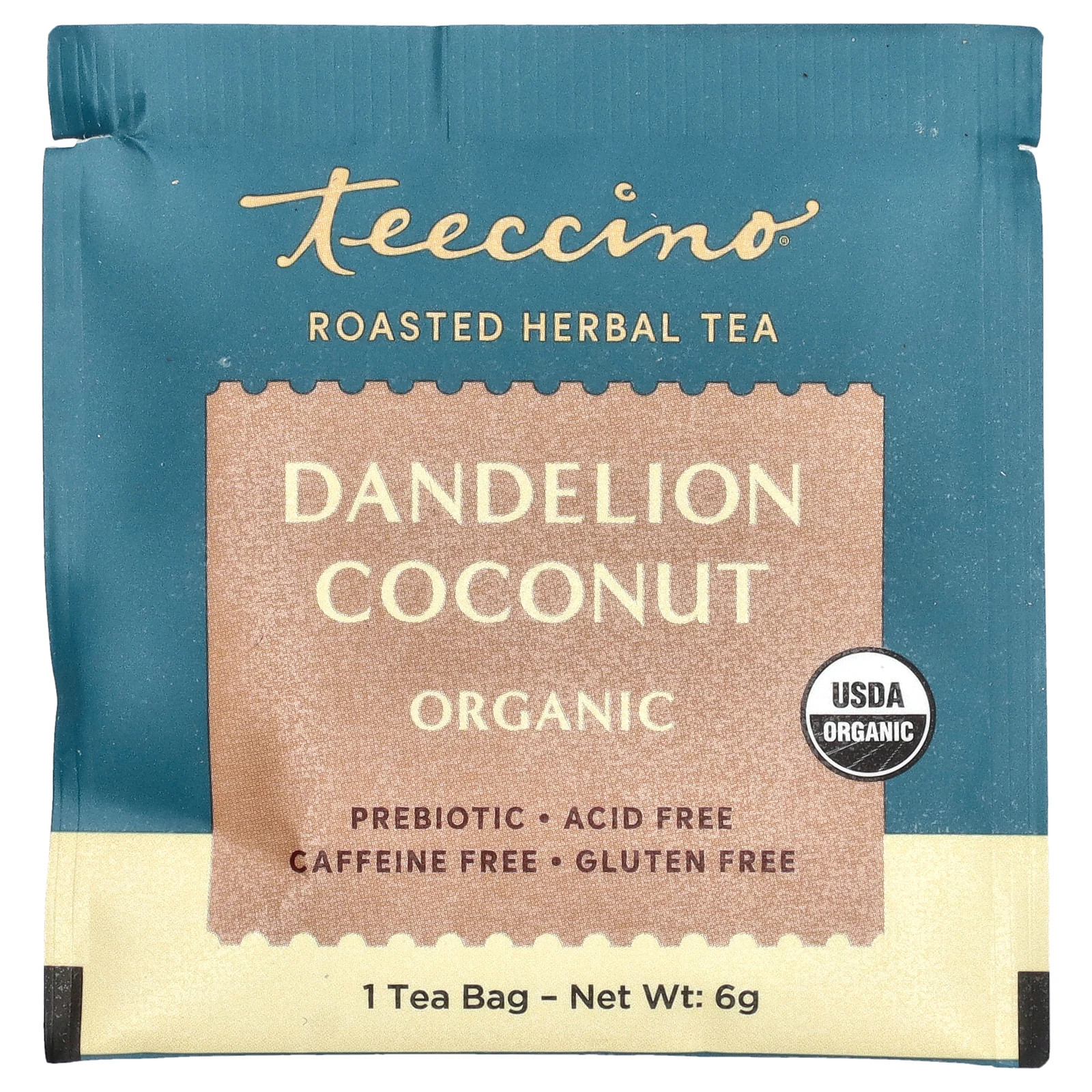 Roasted Herbal Tea, Dandelion Coconut, Caffeine Free, 25 Tea Bags, 5.3 oz (150