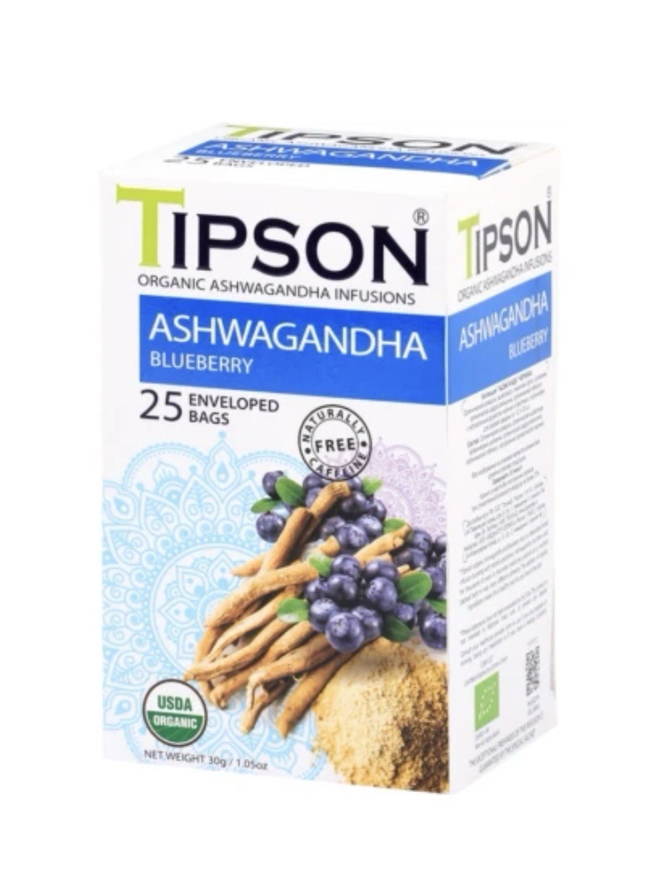 Tipson Ceylon Organic Ashwagandha Infusions with Blueberry 25 Enveloped Tea Bags