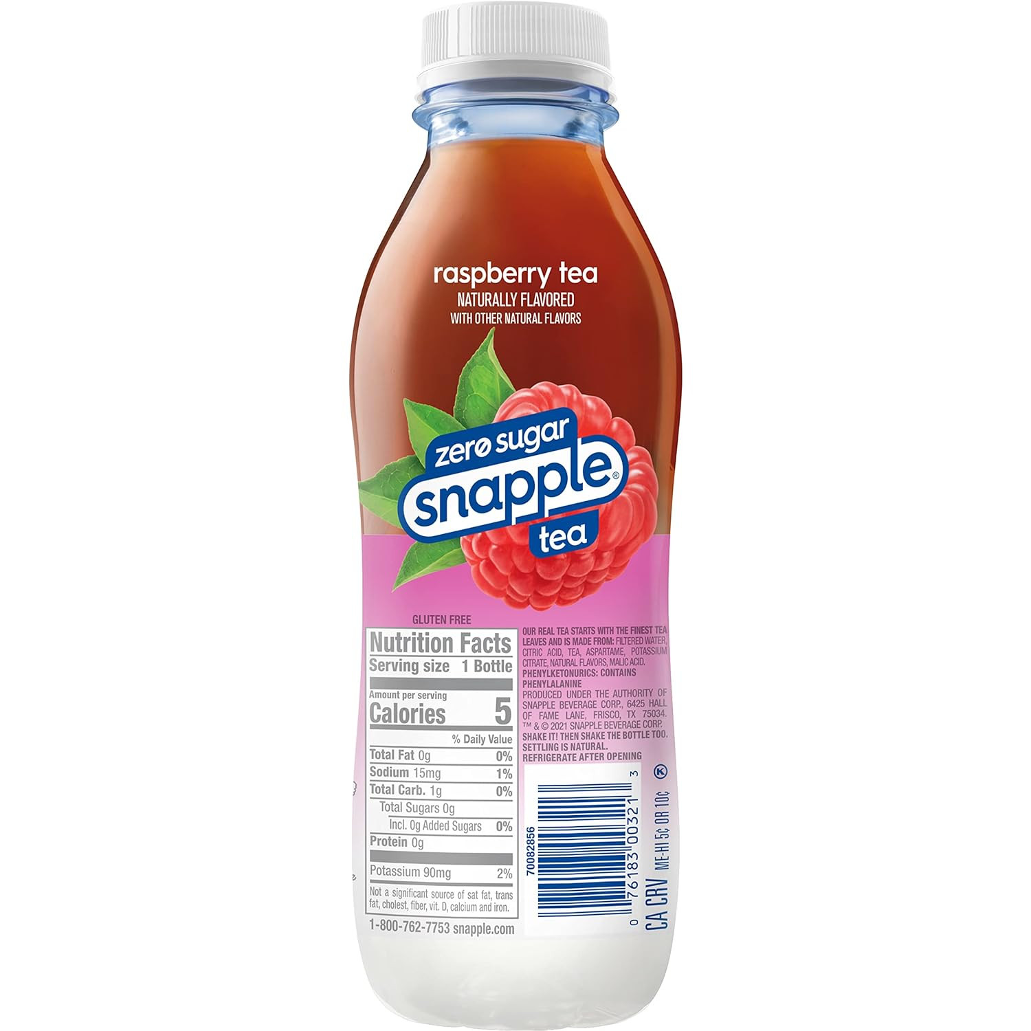 Snapple Zero Sugar Raspberry Tea, 16 Fl Oz Recycled Plastic Bottle, Pack of 12