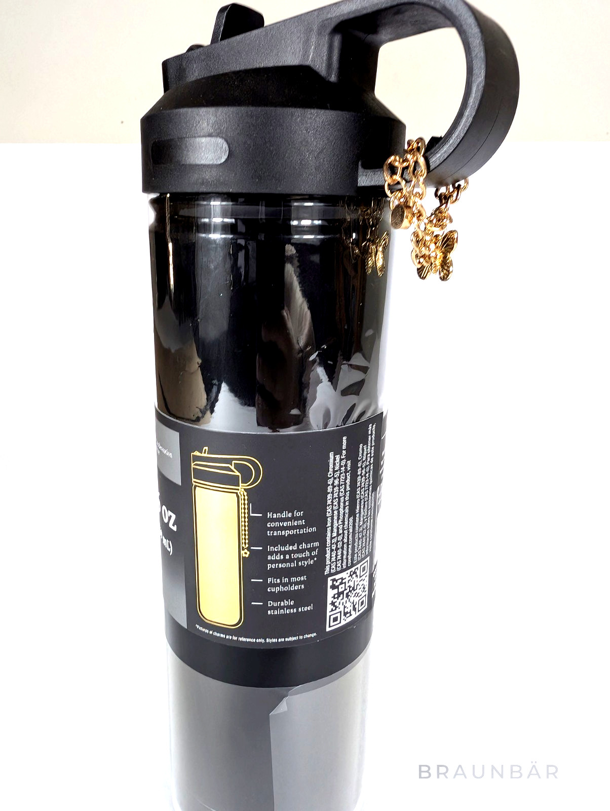 Thyme & Table Arden 26oz Water Bottle Gold Butterfly Charm NWT 24hr Cold