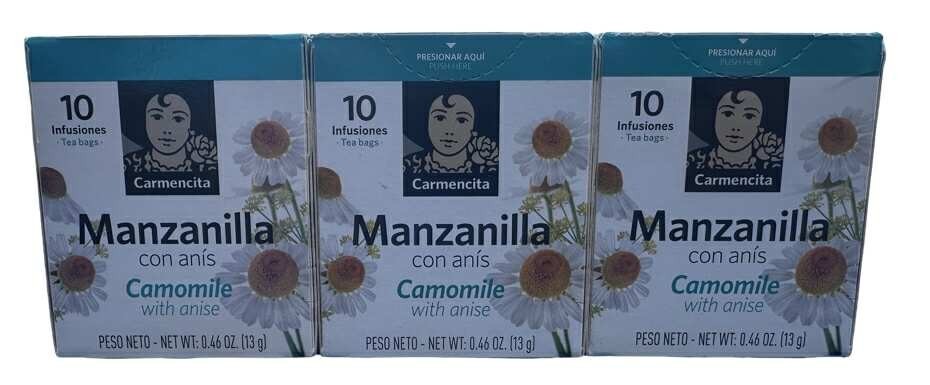 Carmencita Camomile Tea with Anise. Manzanilla con Anís 10 Bags, 3,6 or 10 Box.
