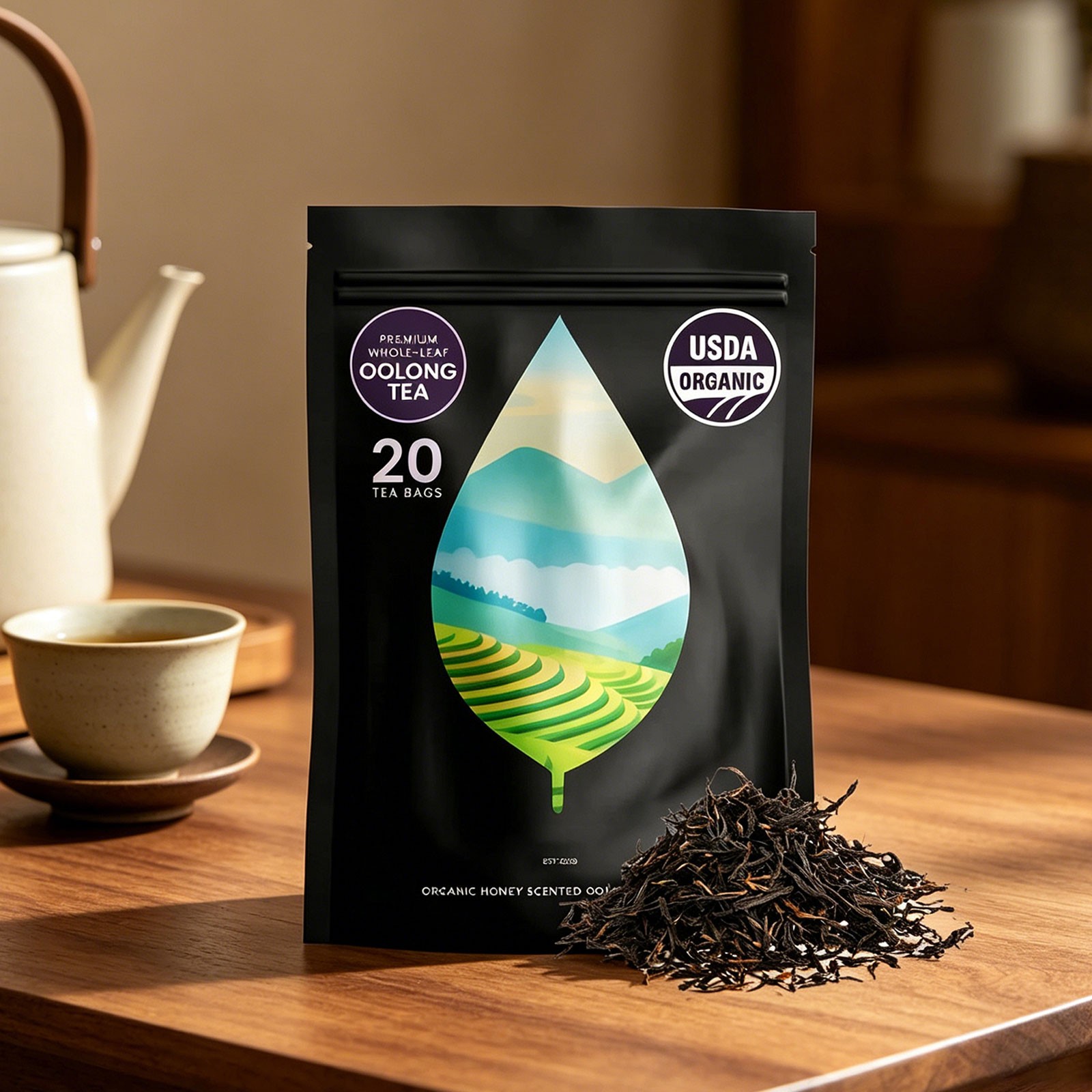 PiPi Tea Organic Oolong Tea Bags – Whole Leaf, 20 Bags (4g Each) – Cortisol &Ca1