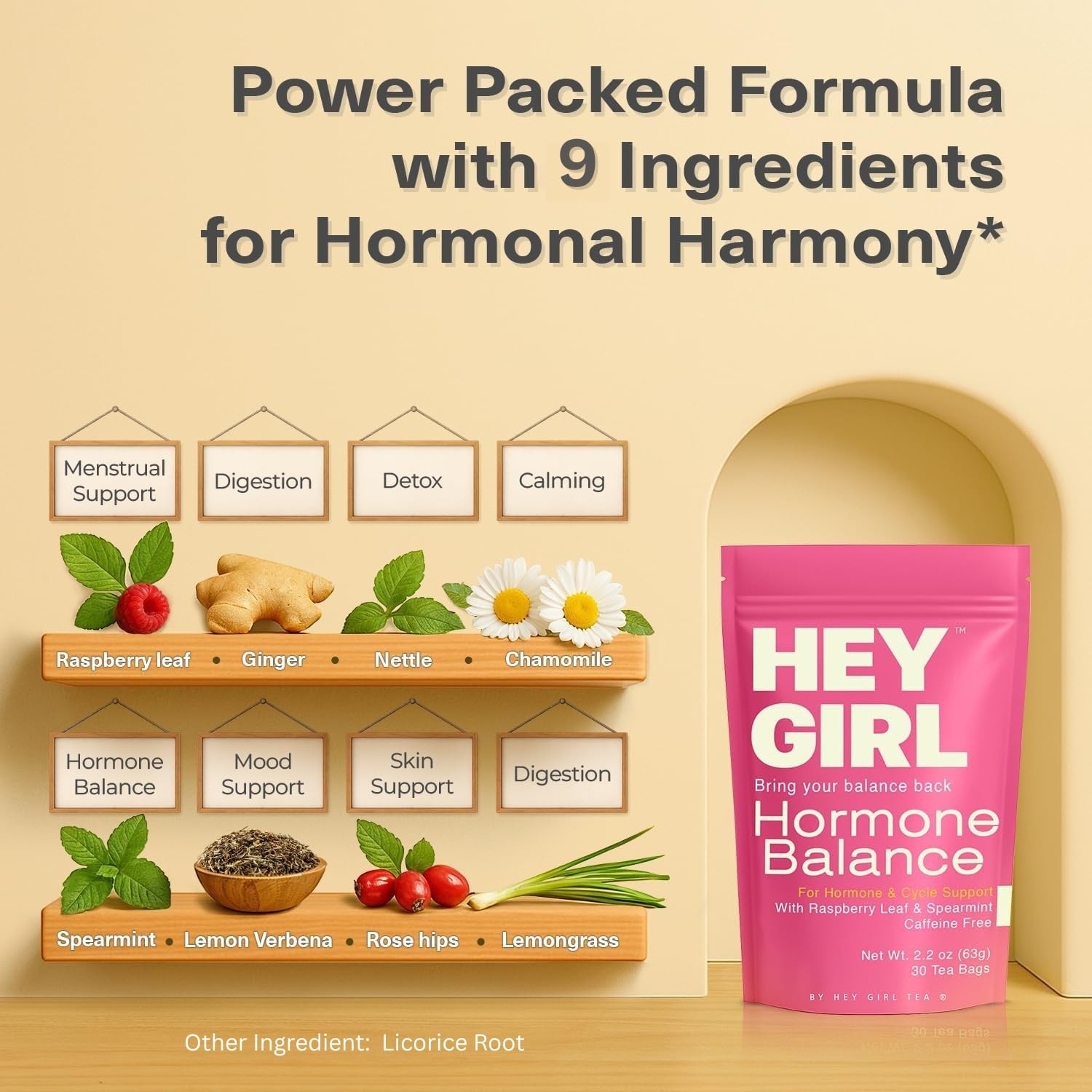 Hormone Balance for Tea with Spearmint, Red Raspberry Leaf, Chamomile, Ginger…