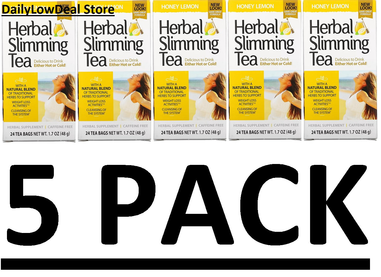 5 PACK – 21st Century Herbal Slimming Tea with Honey Lemon 24 Tea Bags FAST SHIP