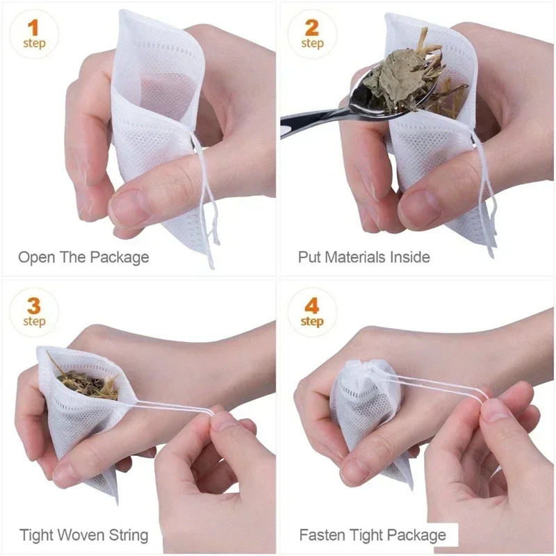 200/50PCS Disposable Tea Filter Bags Non-Woven Fabric Tea Bag with Drawstring Ki