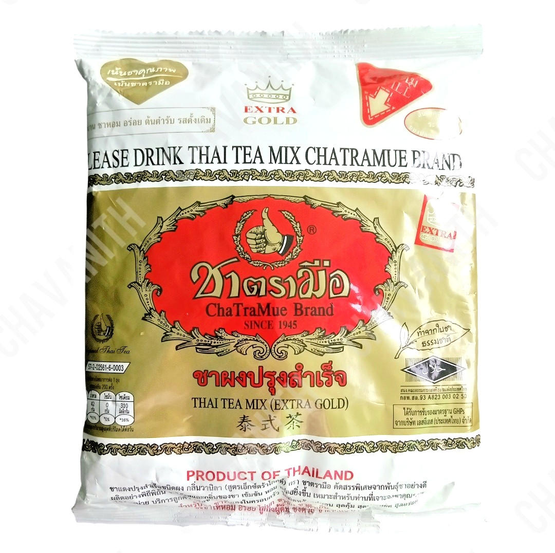 ChaTraMue Thai Tea Mix Powder Extra Gold 14.1 oz (400 g) Bag, Pack of 4【US DDP】