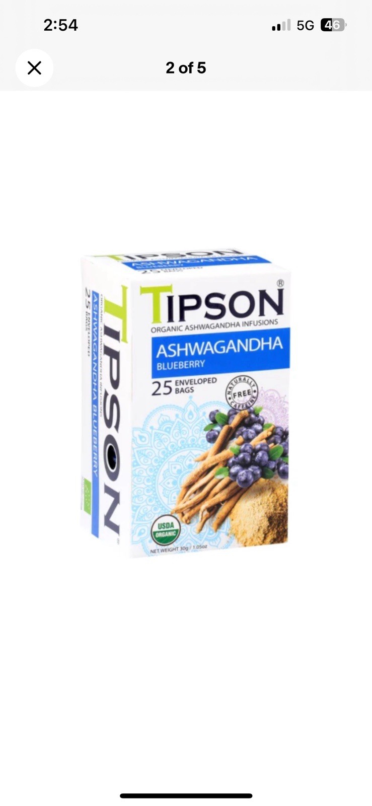 Tipson Ceylon Organic Ashwagandha Infusions with Blueberry 25 Enveloped Tea Bags