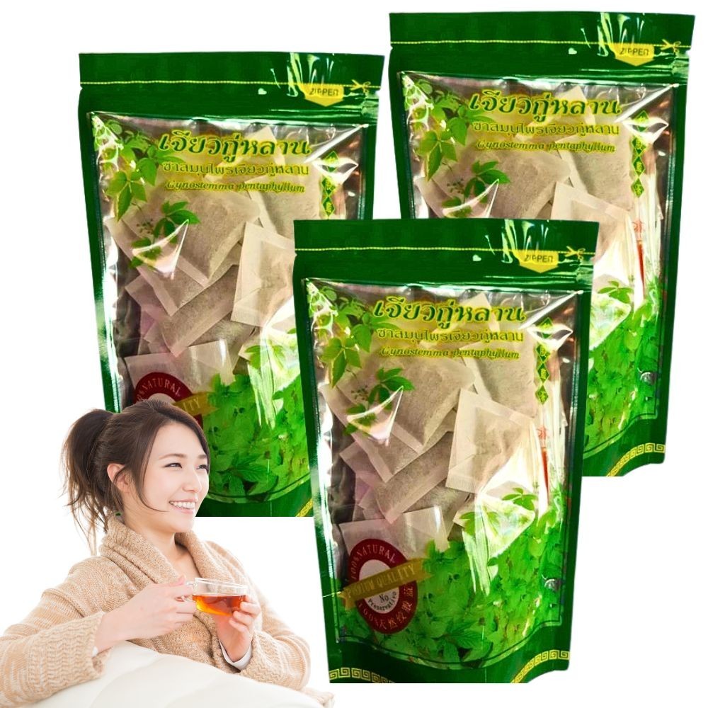 Jiaogulan Herbal Tea 3 Packs (30 Bags Each) Thai Natural Gynostemma from Doi Ang