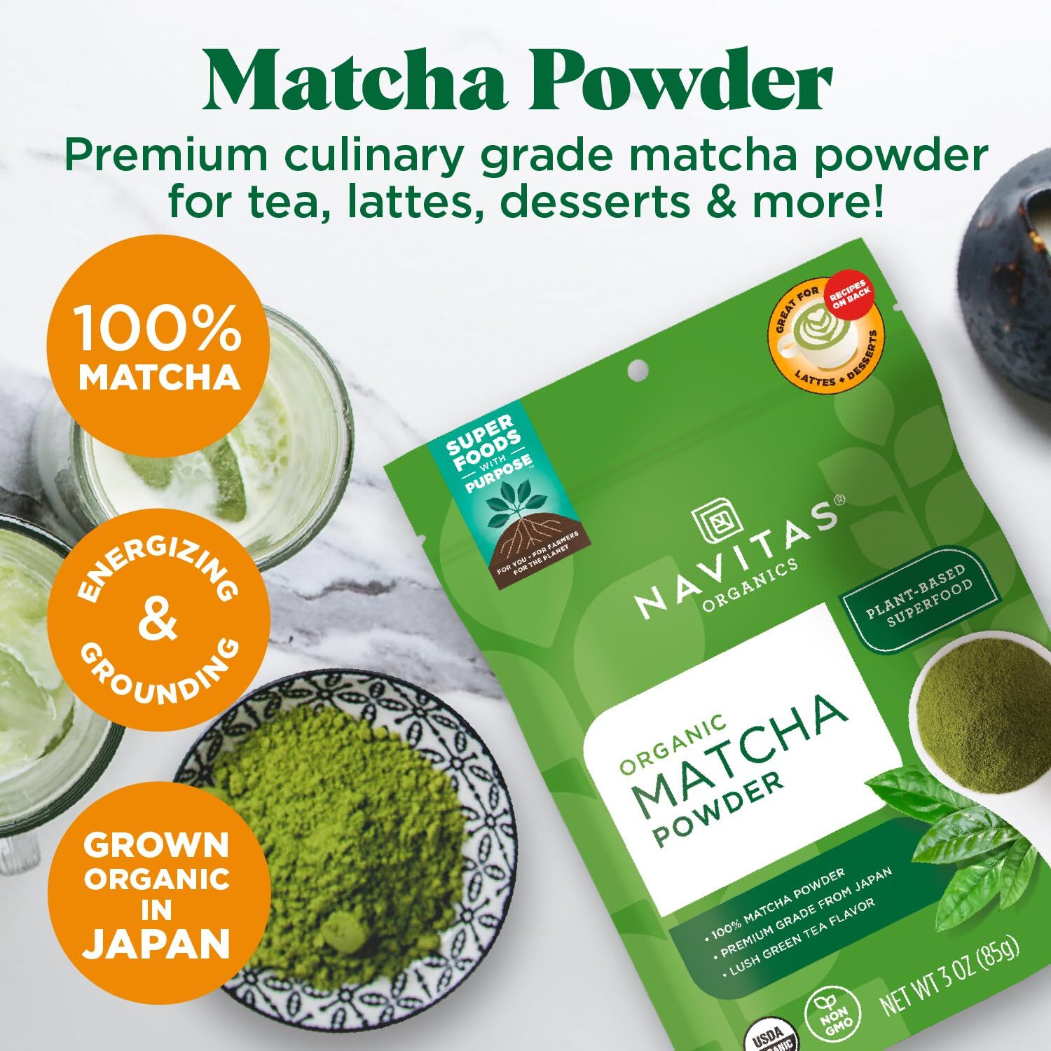 Navitas Organics Premium Culinary Matcha Powder 3 Ounce Organic Green Tea