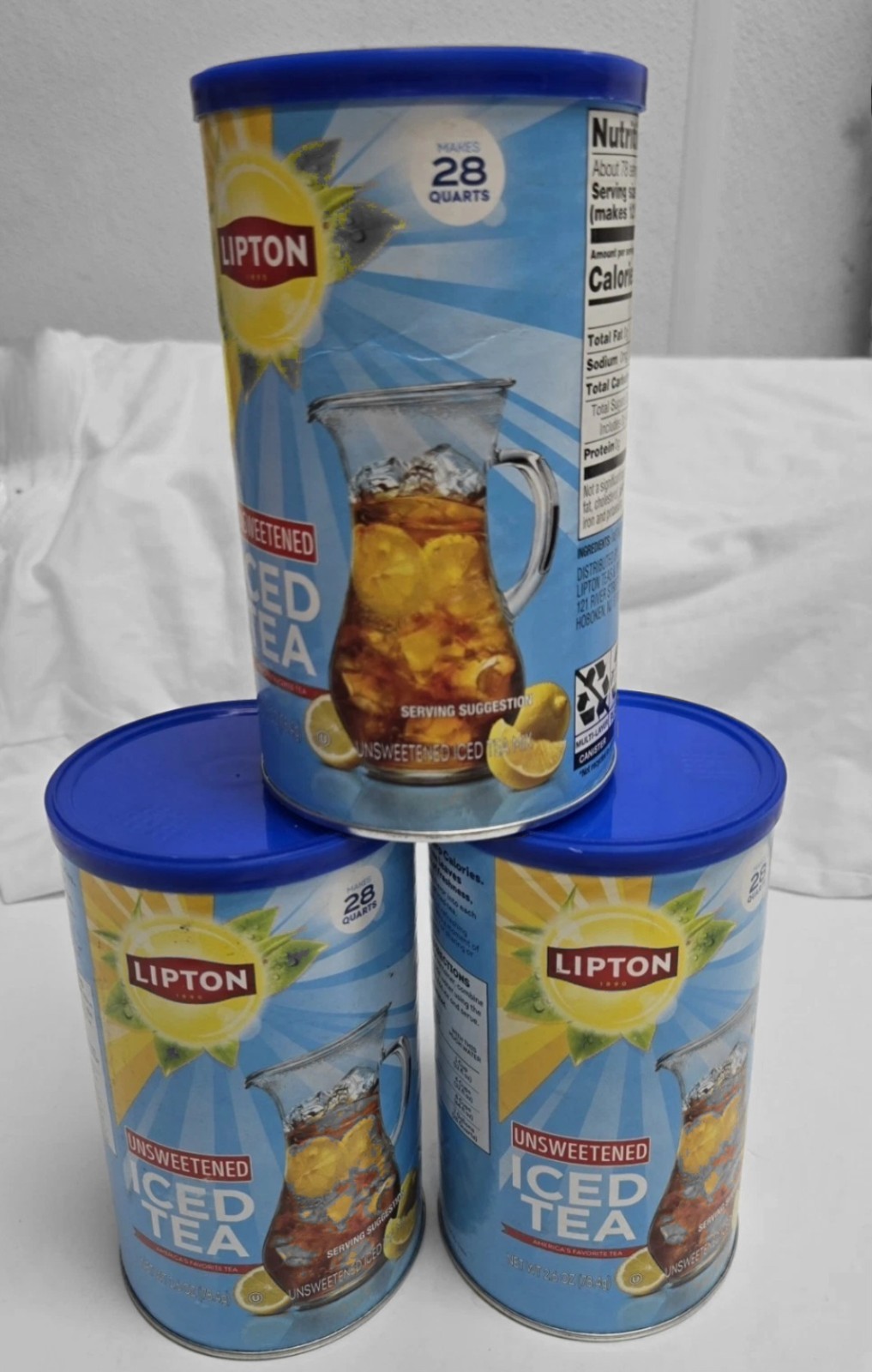 3 PACK NEW Lipton Caffeinated Unsweetened Instant Iced Tea 28 Quarts EXP. 11/26
